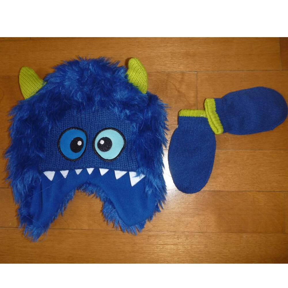 Addie & Tate Baby Boys Fleece Lined Faux Fur Monster Hat Mittens Size 0-6 mo NWT